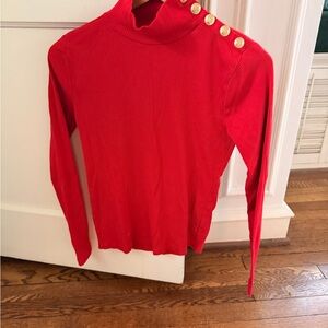 Jcrew Red Ribbed Button-Shoulder Long Sleeve turtleneck